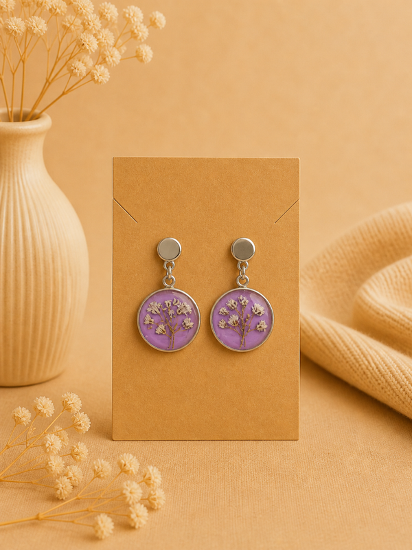 Boucles d’oreilles rondes – Fleurs naturelles séchées