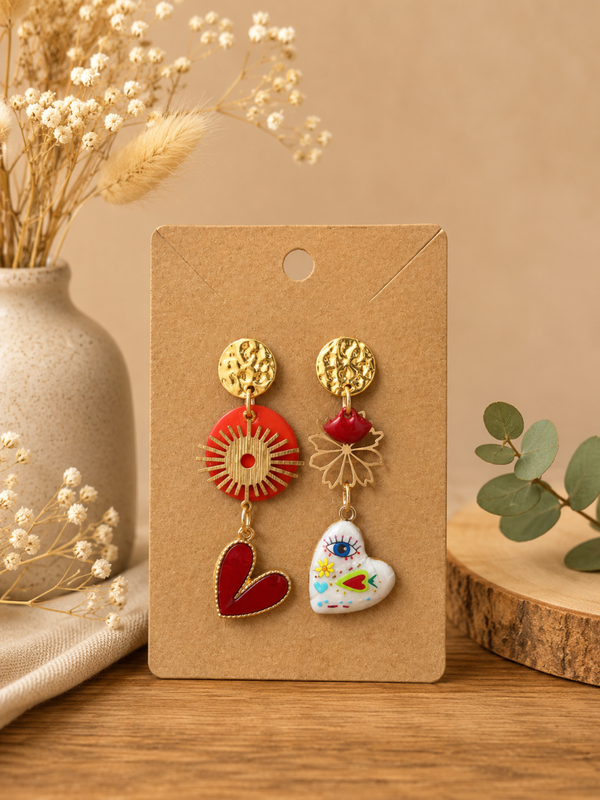 ✨ Boucles d’oreilles dépareillées “Cœurs Sacrés” ✨