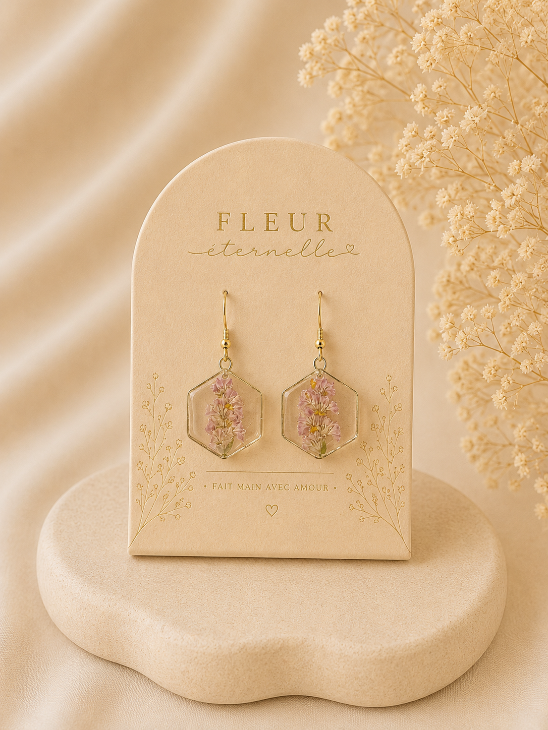 ✨ Boucles d’oreilles “Fleur Éternelle” – Delphinium rose ✨