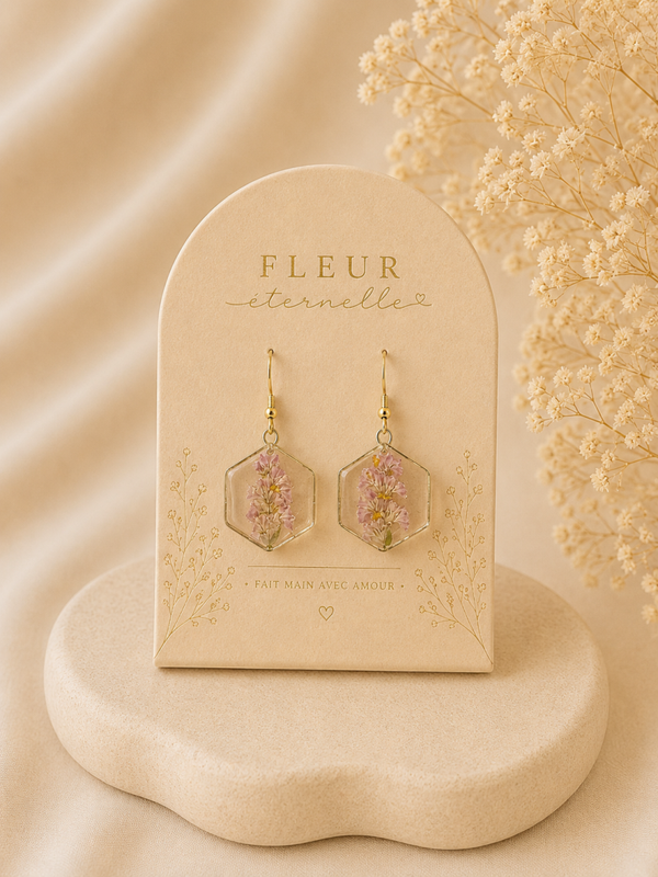 ✨ Boucles d’oreilles “Fleur Éternelle” – Delphinium rose ✨