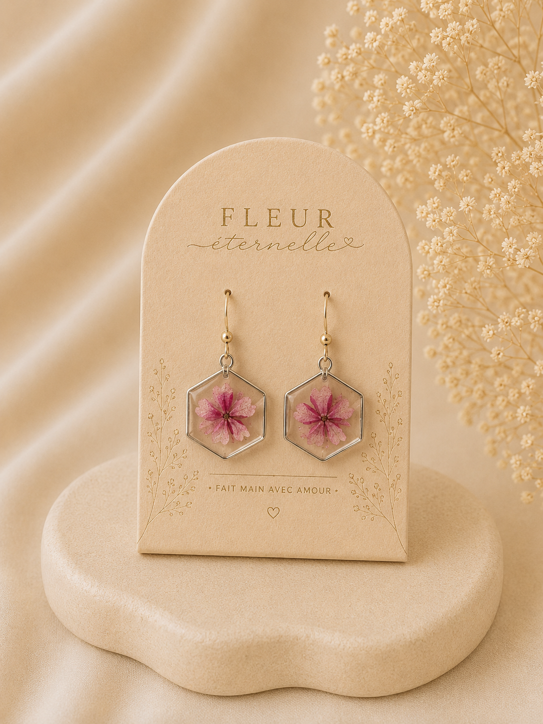 ✨ Boucles d’oreilles “Fleur Éternelle” – Cosmos rose ✨