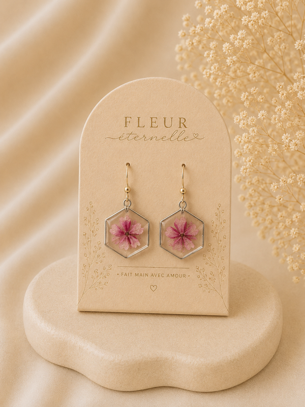 ✨ Boucles d’oreilles “Fleur Éternelle” – Cosmos rose ✨