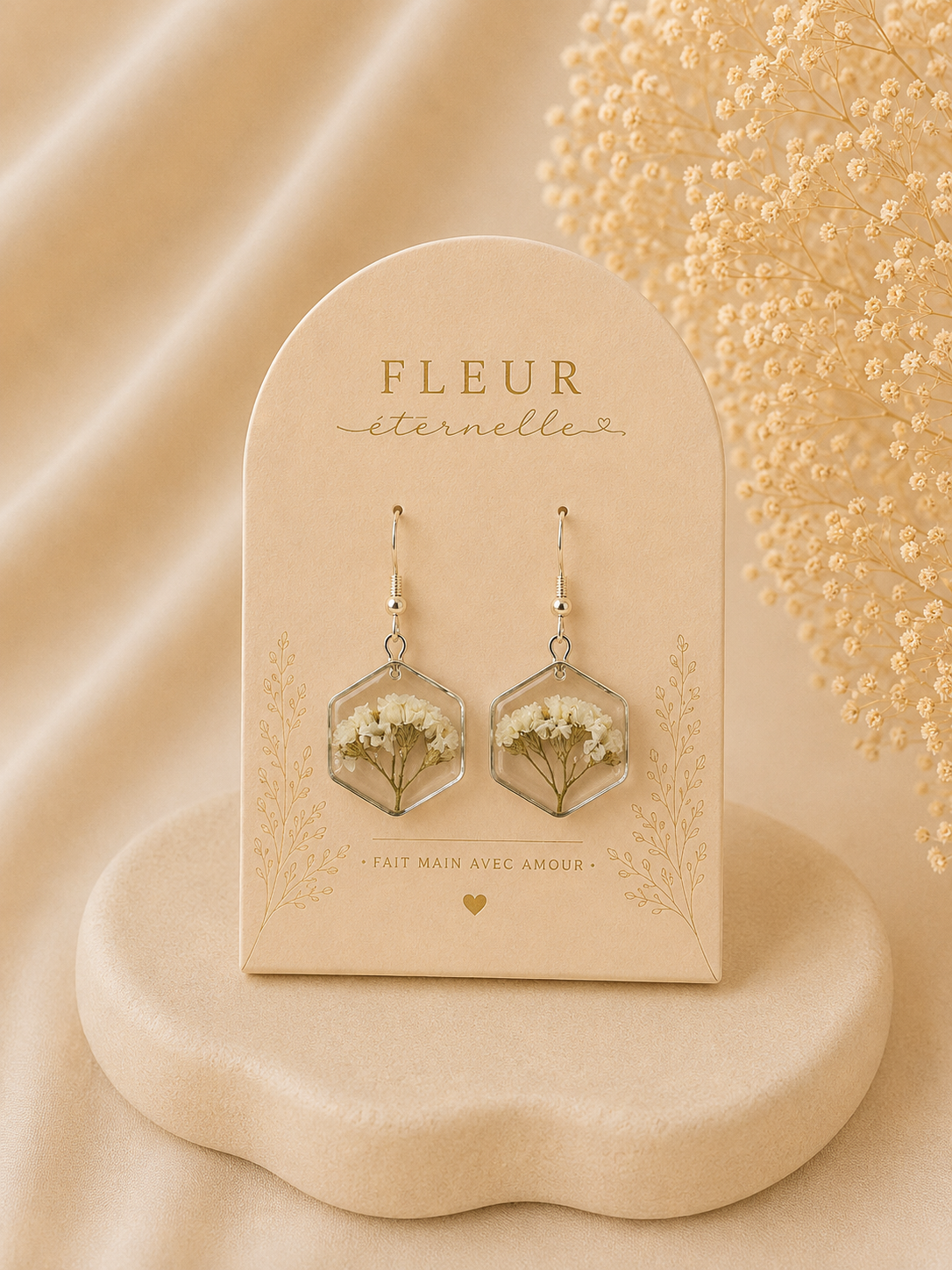 ✨ Boucles d’oreilles “Fleur Éternelle” – Statice blanc ✨
