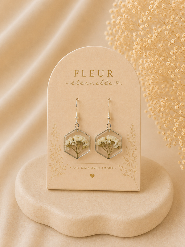 ✨ Boucles d’oreilles “Fleur Éternelle” – Statice blanc ✨