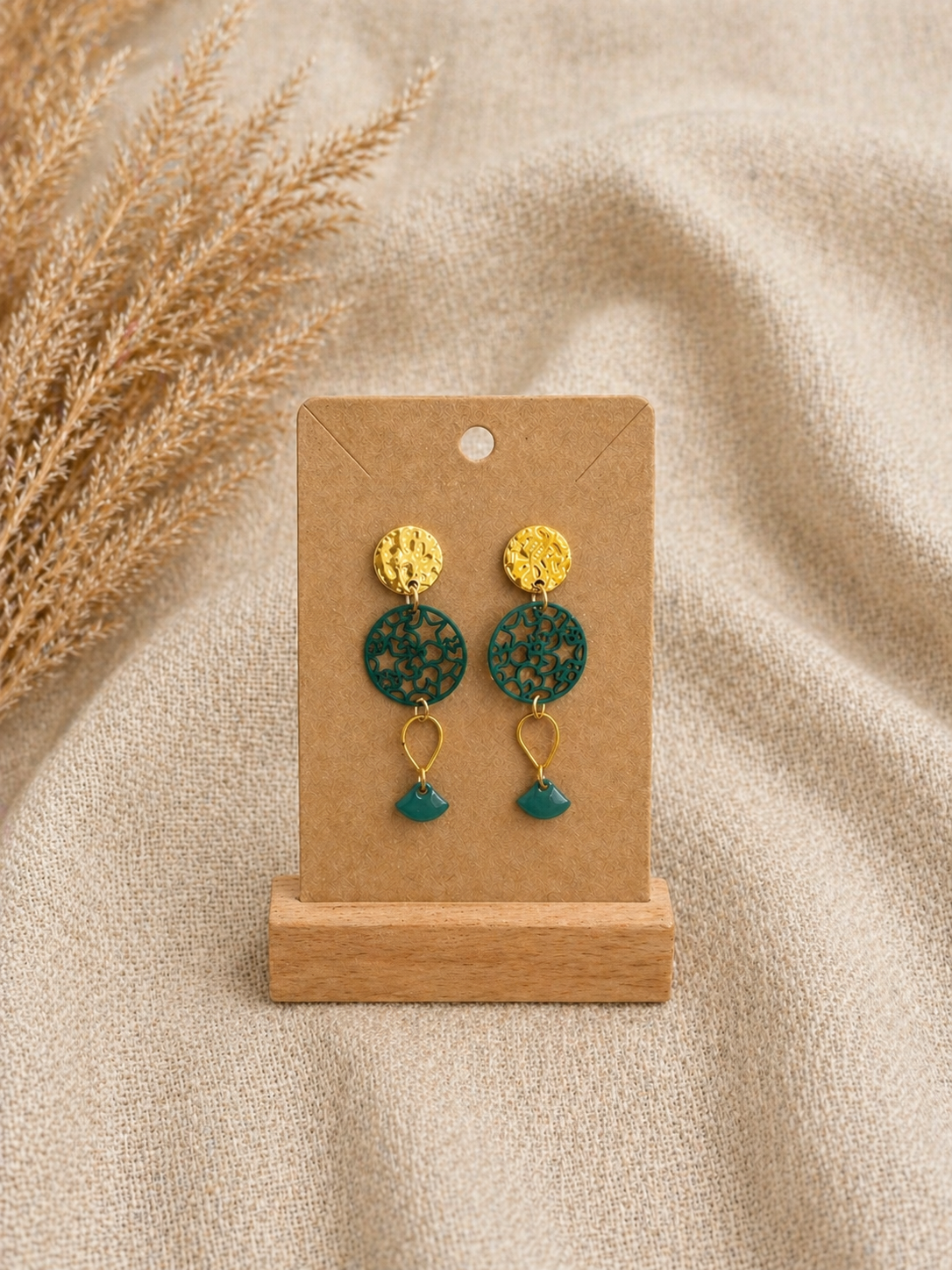 Boucles d’oreilles pendantes – Doré & Vert