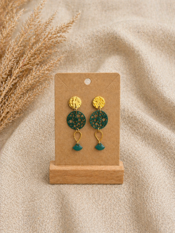 Boucles d’oreilles pendantes – Doré & Vert