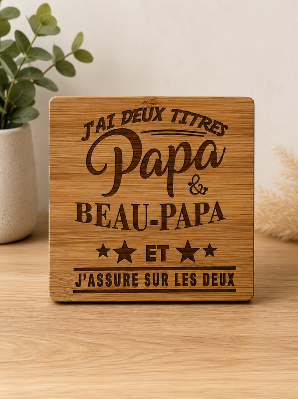 🌿 Dessous de verre gravé en bambou – Papa & Beau-papa 🌿