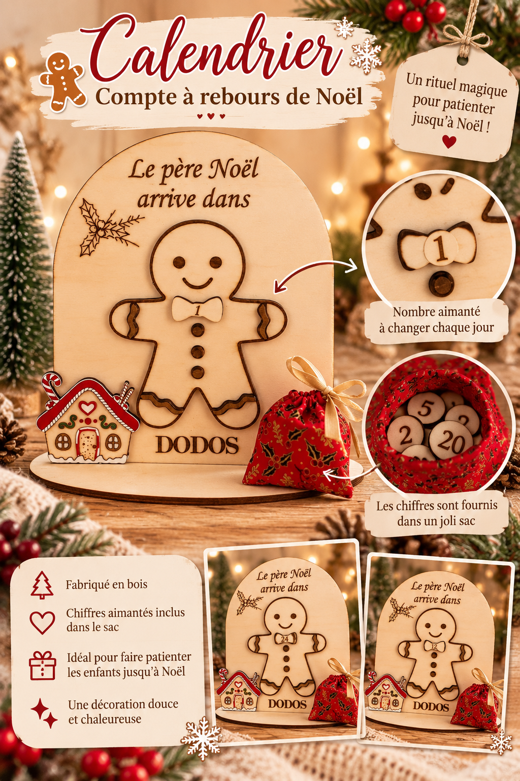 🍪 Calendrier compte à rebours de Noël – Bonhomme de pain d’épices