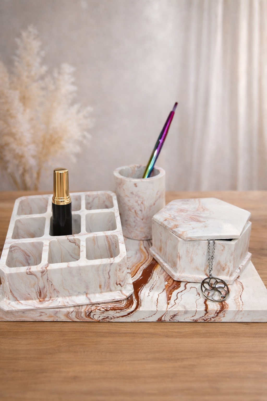 ✨ Set de rangement maquillage & bijoux – Jasminite terracotta