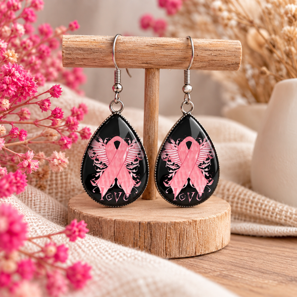 🌸 Boucles d’oreilles – Octobre Rose 🎀