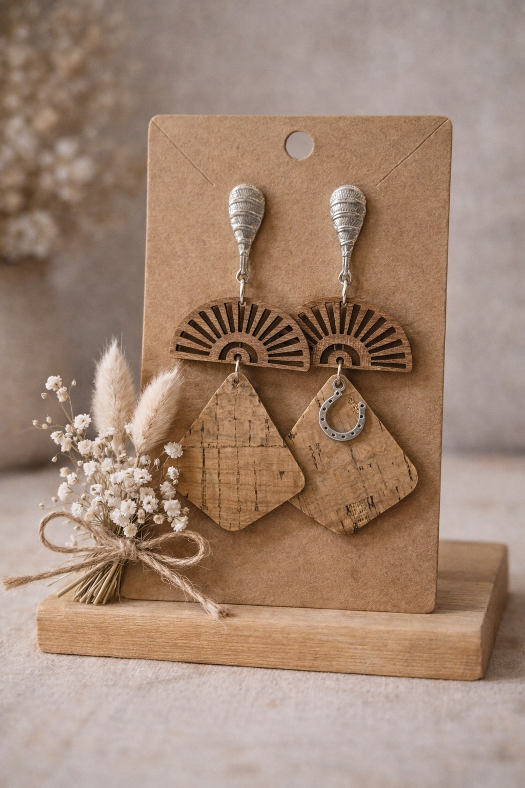 ✨ Boucles d’oreilles artisanales en liège – design graphique ✨