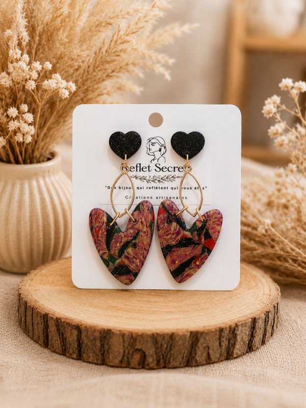 Boucles d’oreilles cœur fleuri – Création artisanale