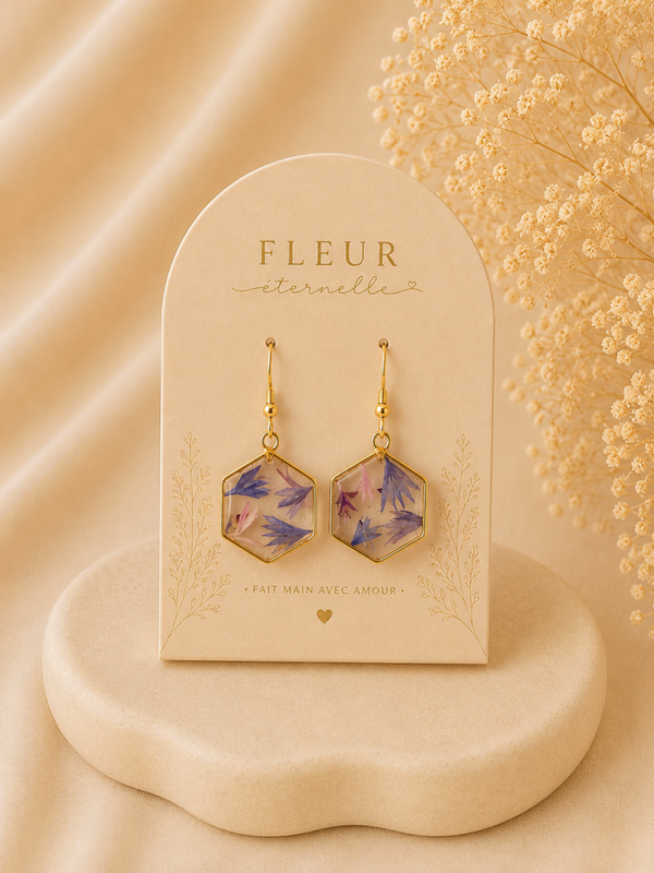 ✨ Boucles d’oreilles “Fleur Éternelle” – Bleuet & Statice ✨