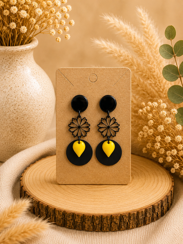 Boucles d’oreilles Éclat Floral 🖤💛