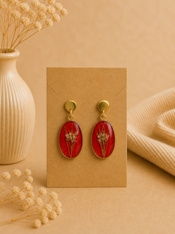 Boucles d’oreilles ovales – Fleurs naturelles séchées