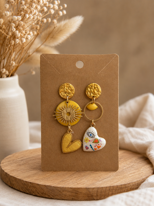 ✨ Boucles d’oreilles dépareillées “Cœurs Bohèmes” ✨