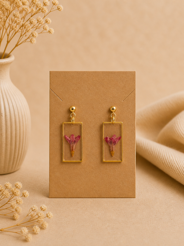 Boucles d’oreilles rectangulaires – Fleurs naturelles séchées
