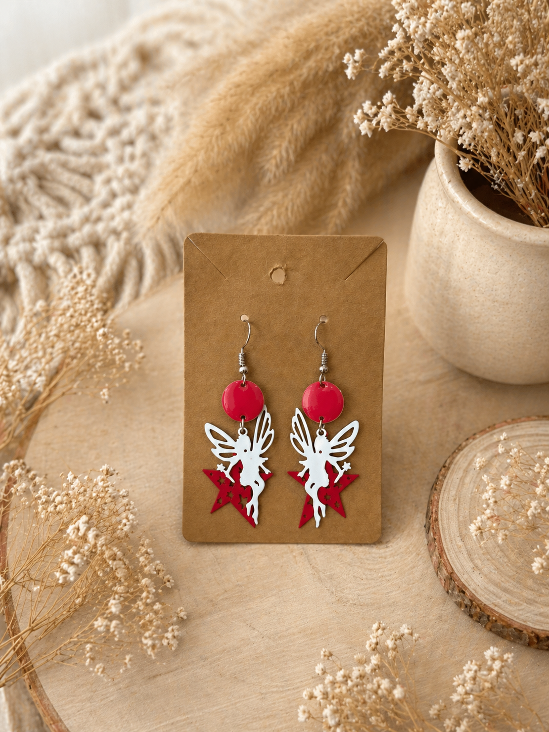 🌟 Boucles d’oreilles Fée & Étoile rouges