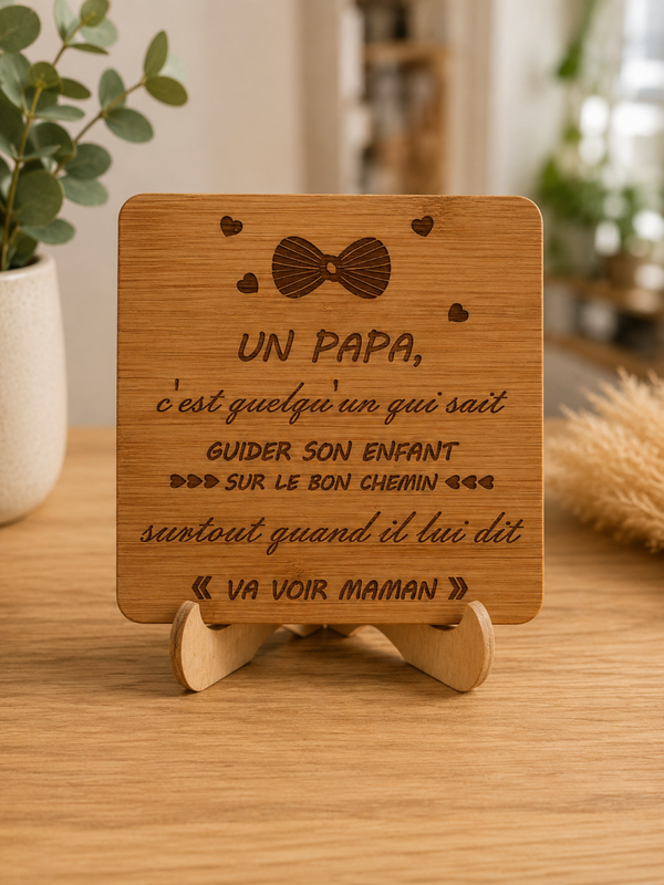 🌿 Dessous de verre gravé en bambou – Spécial Papa 🌿