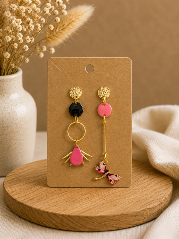 ✨ Boucles d’oreilles “Papillon Rose” ✨