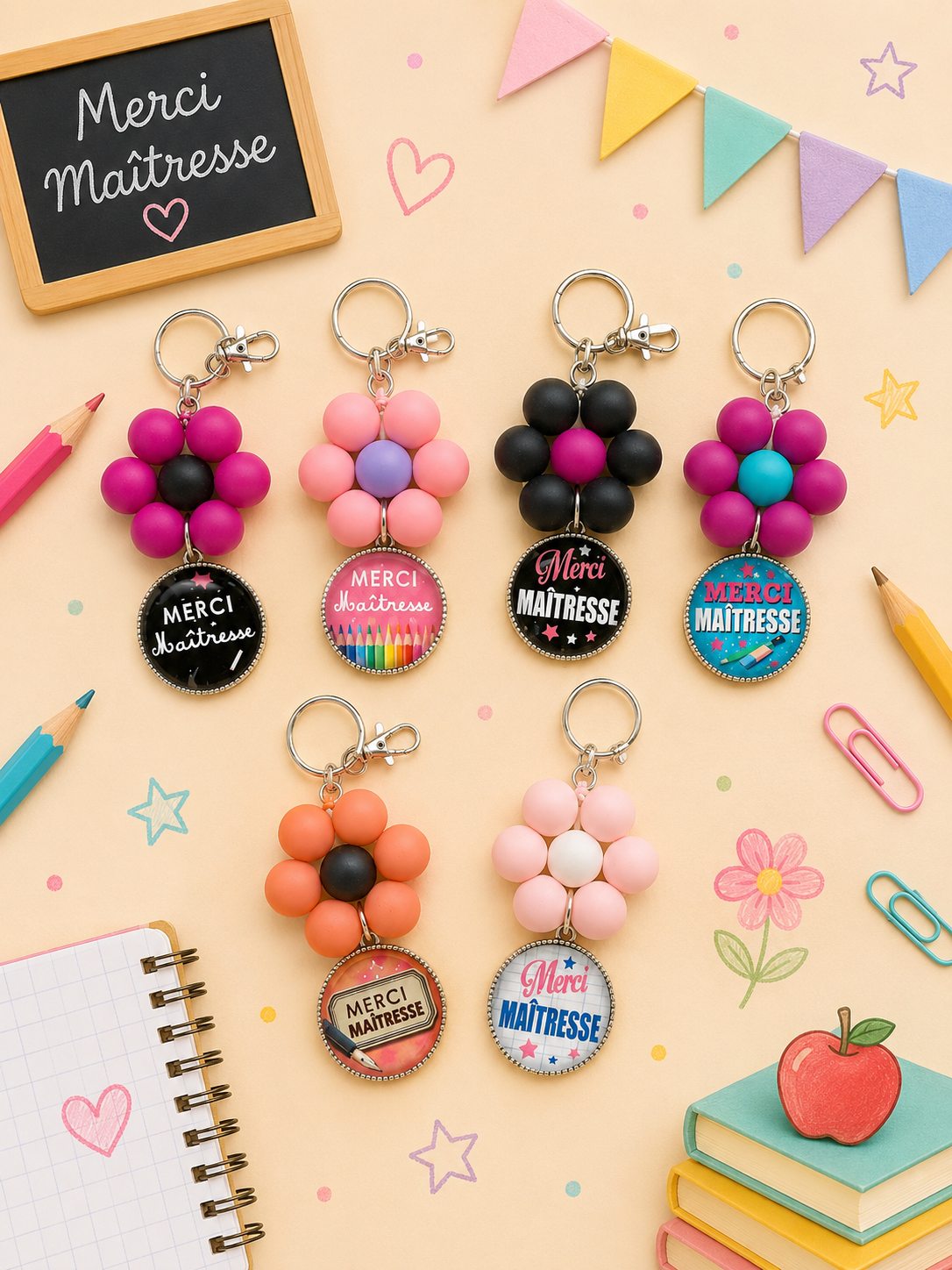 🌼 PORTE-CLÉS “MERCI MAÎTRESSE” 🌼