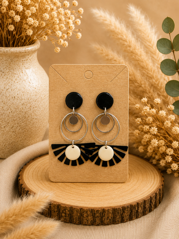 Boucles d’oreilles Graphique Noir & Ivoire 🖤✨