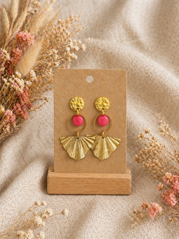 Boucles d’oreilles pendantes – Doré & Rose