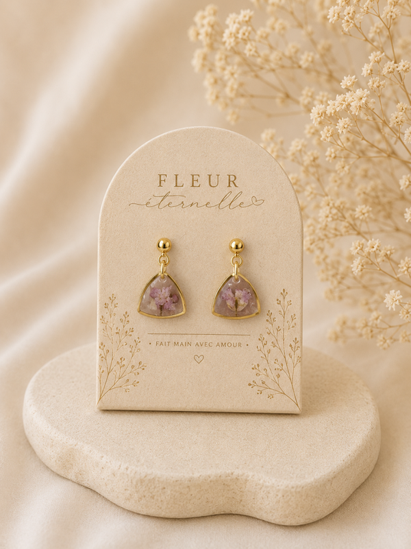 ✨ Boucles d’oreilles “Fleur Éternelle” – Statice rose ✨