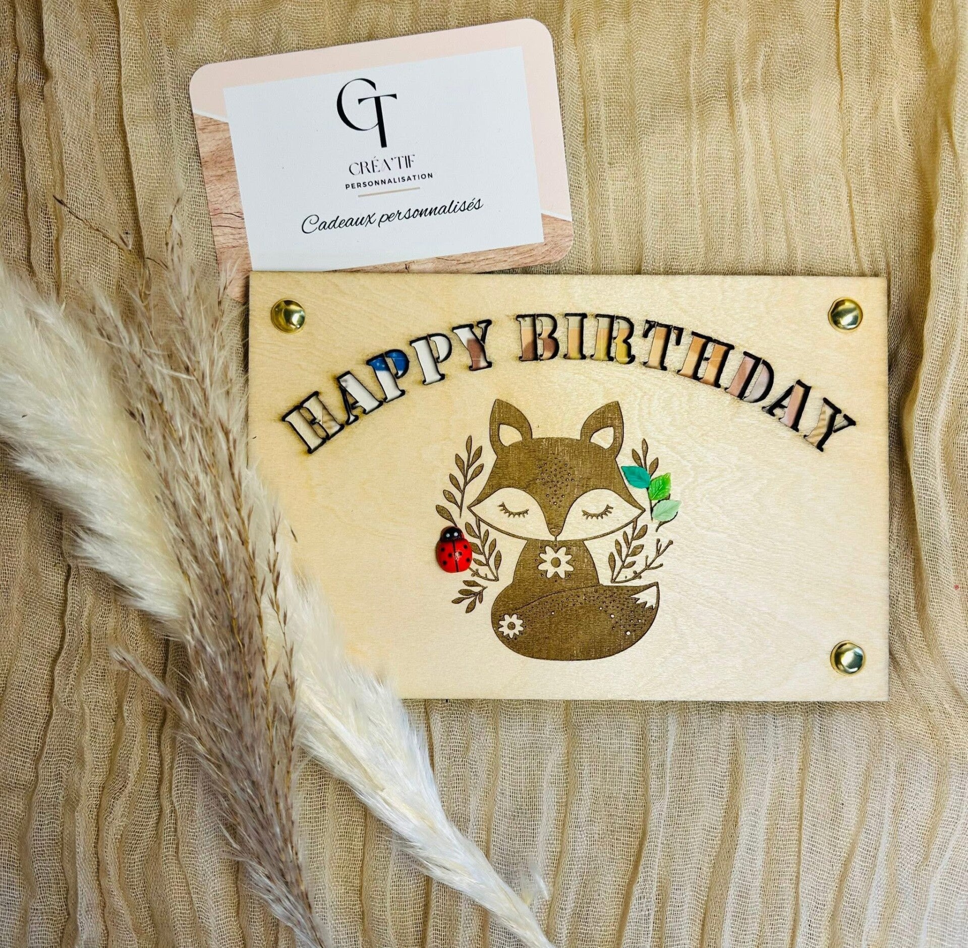Carte en bois - Anniversaire 🦊