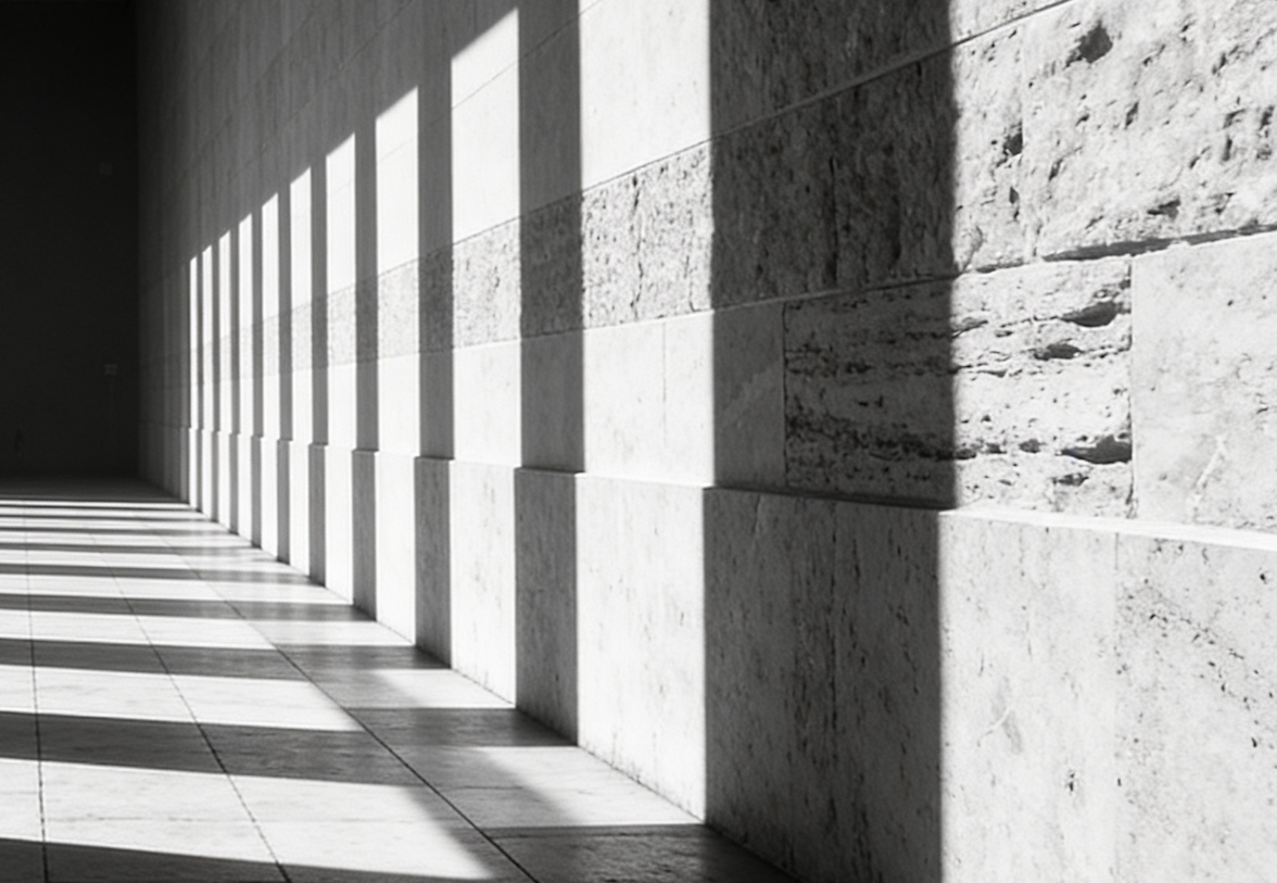 Moderne Säulenarchitektur mit Schattenwurf als Symbol für strategische Architektur bei Rothpunkt.