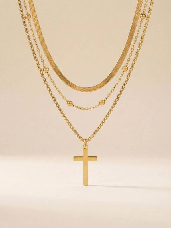 Trio Layered Cross Necklace