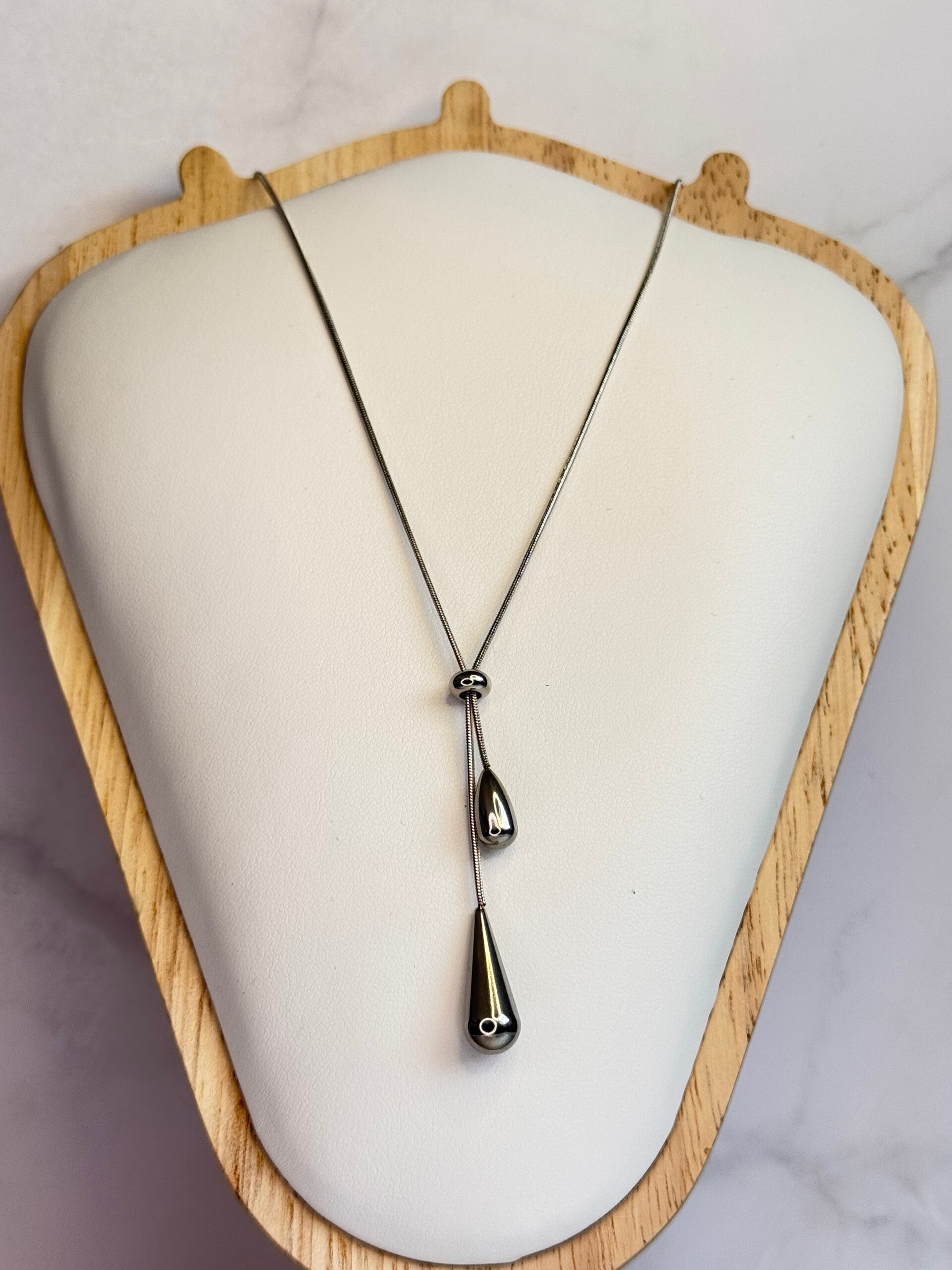 Aqua Silver Droplet Necklace
