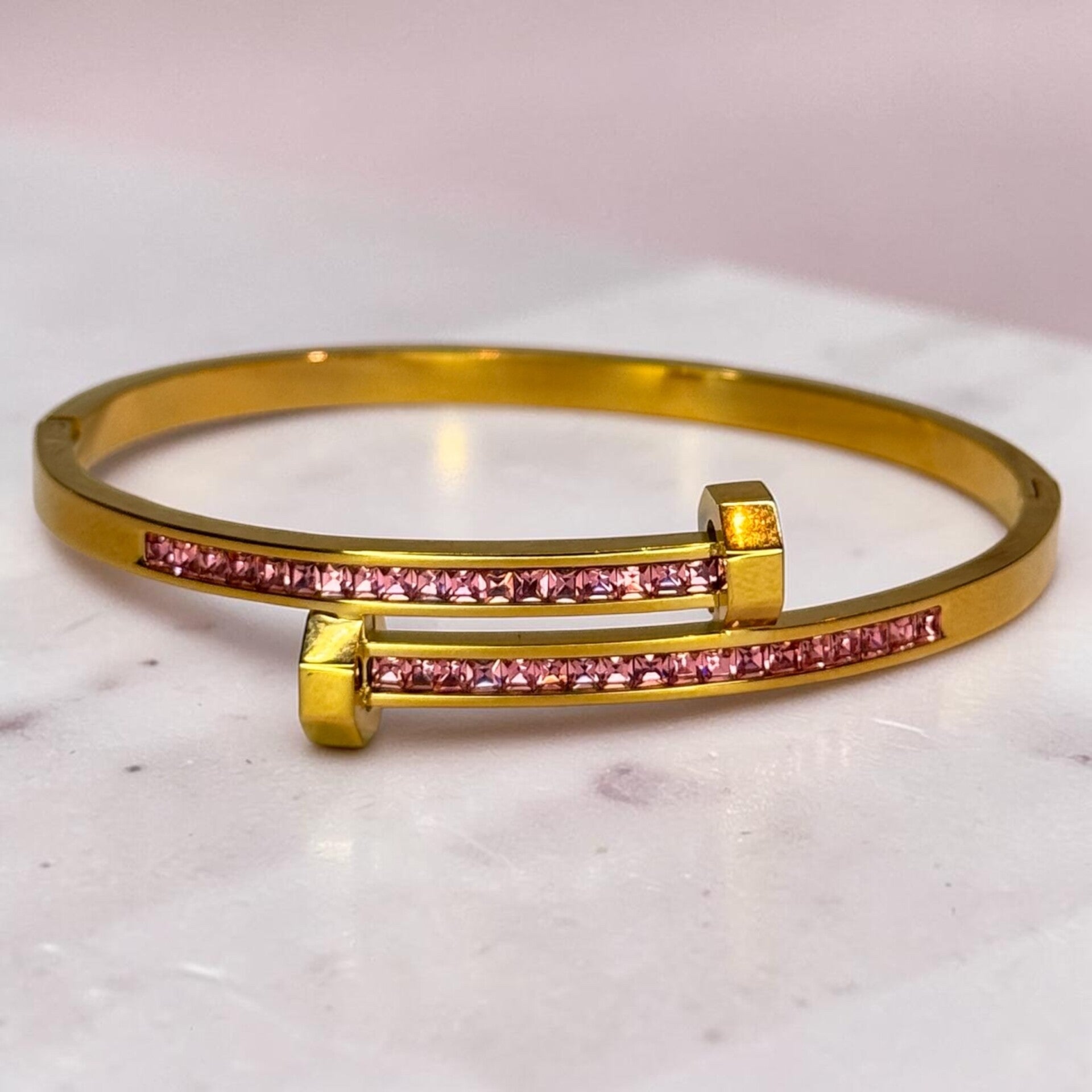Pink Loop Studded Crystal Bangle