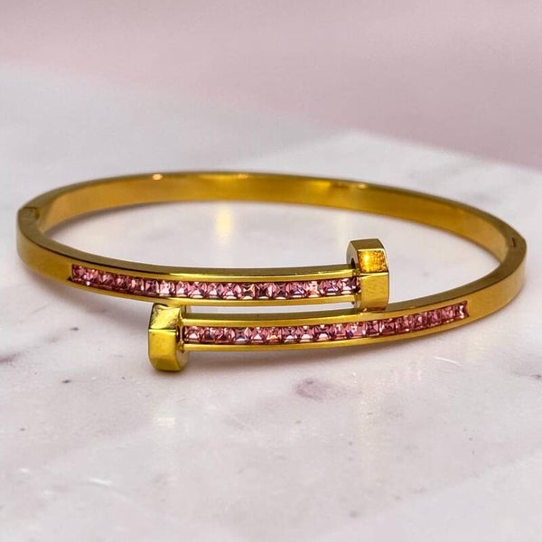 Pink Loop Studded Crystal Bangle