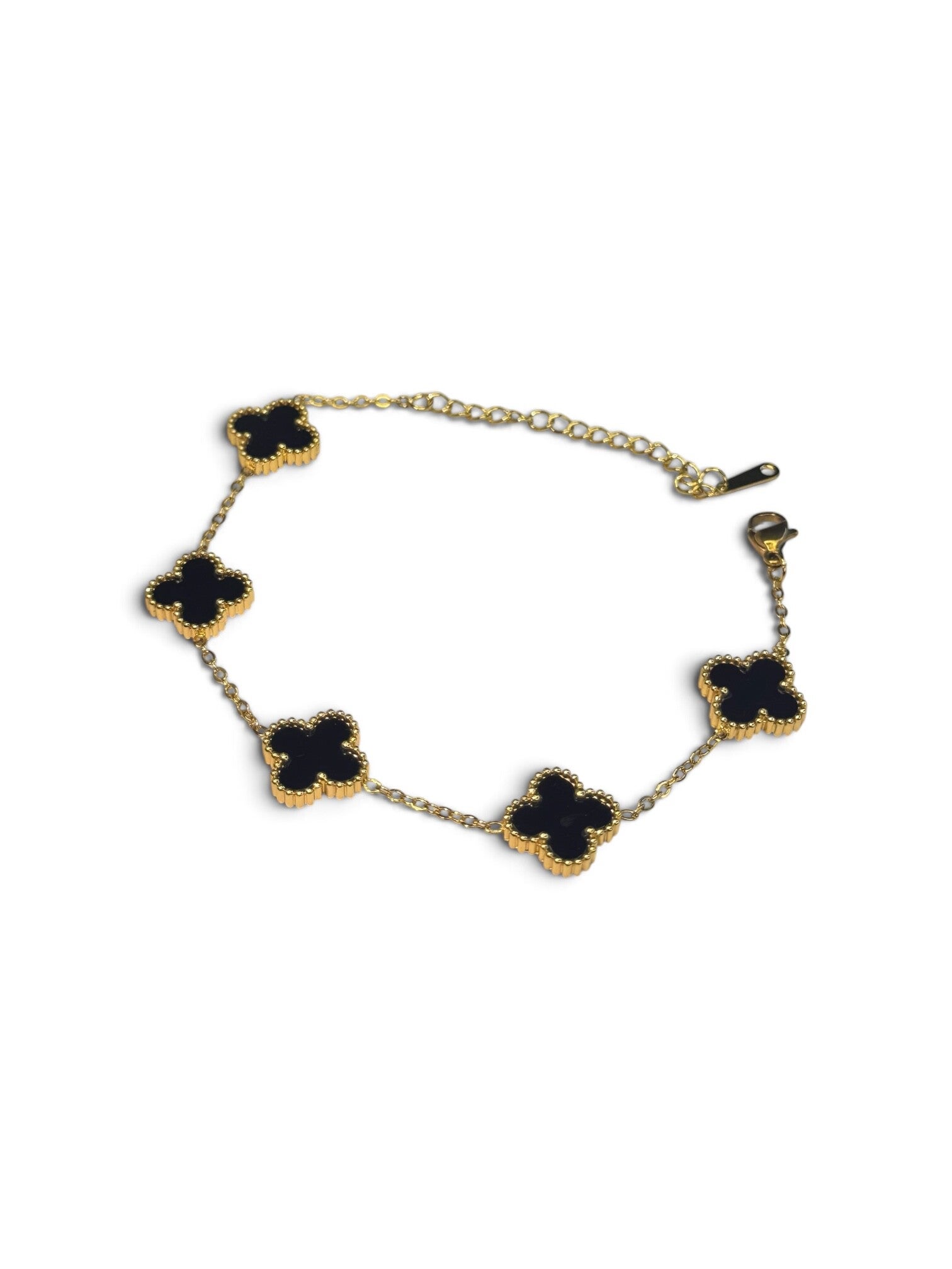Hazel Black 4 leaf Gold Clover Bracelet