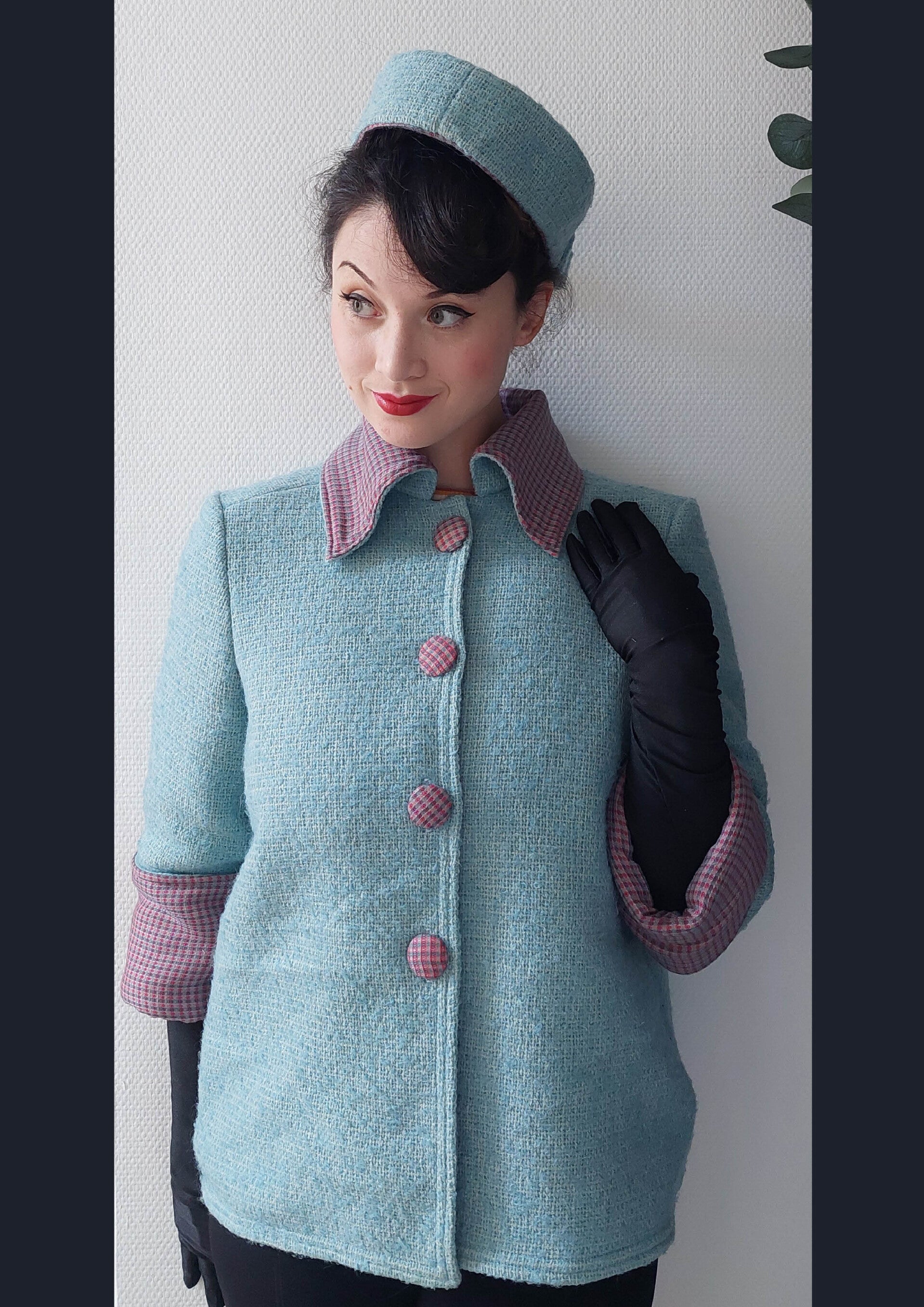 Veste et chapeau toque lainage Bleu 1960
