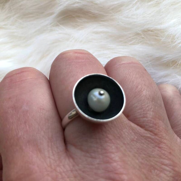 zilveren ring met parel