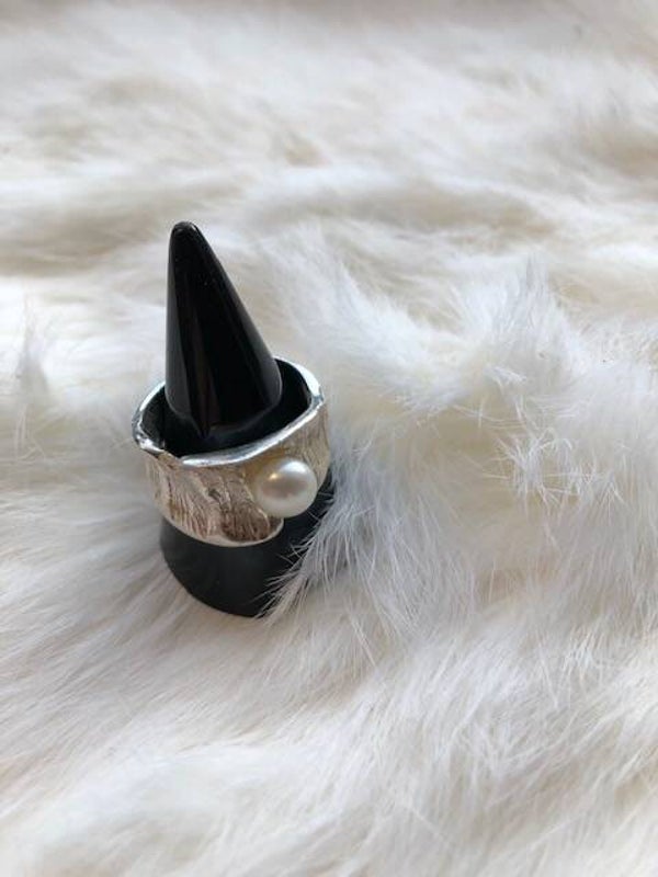 zilveren ring met parel