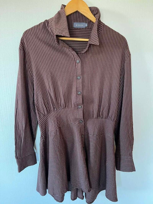 Chelsea  Brown Cotton Blend Dress - Elegant Casual Midi Dress