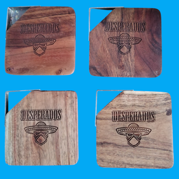 lot de 4 sous-verres en bois gravés Desperados