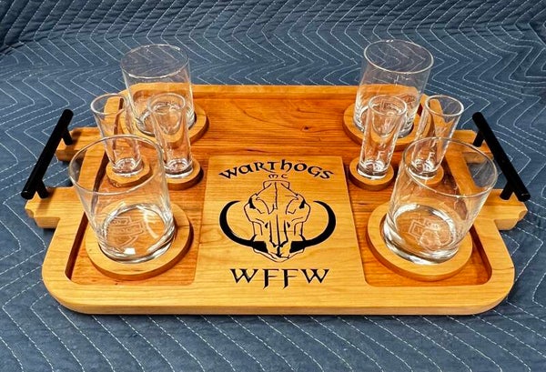 Bourbon Tray – Premium Cherry with Etched Glasses