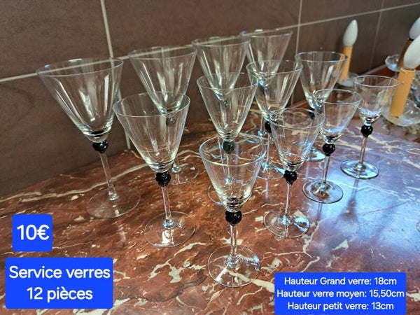 Service de verre 12 Pièces - point noir