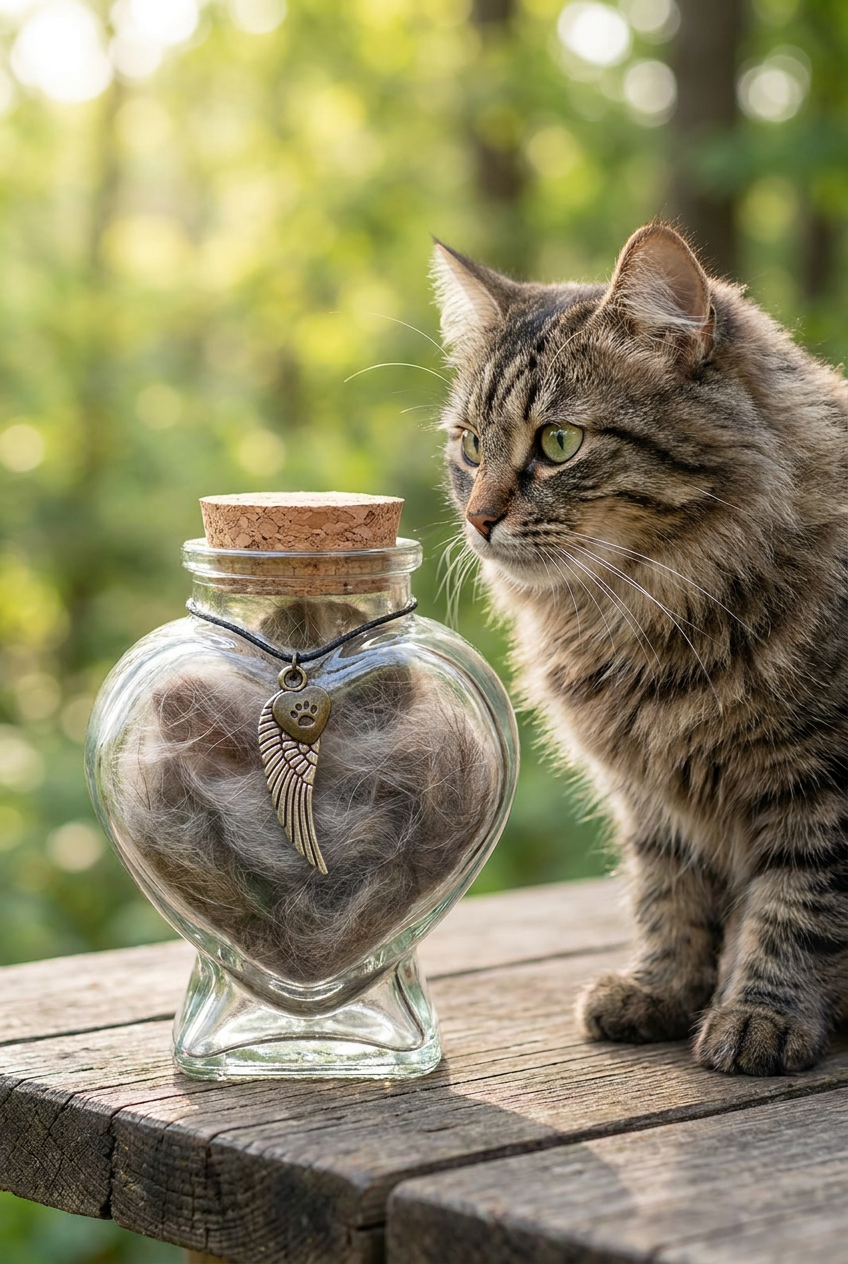 Glazen bewaar potje voor katten haar in te bewaren