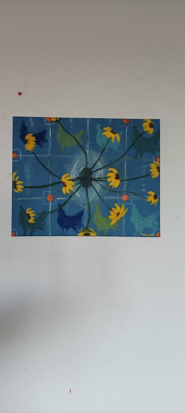 Poules et tournesols