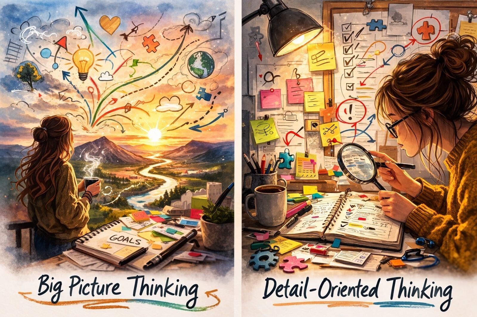 Comparison of big picture thinking and detail oriented thinking