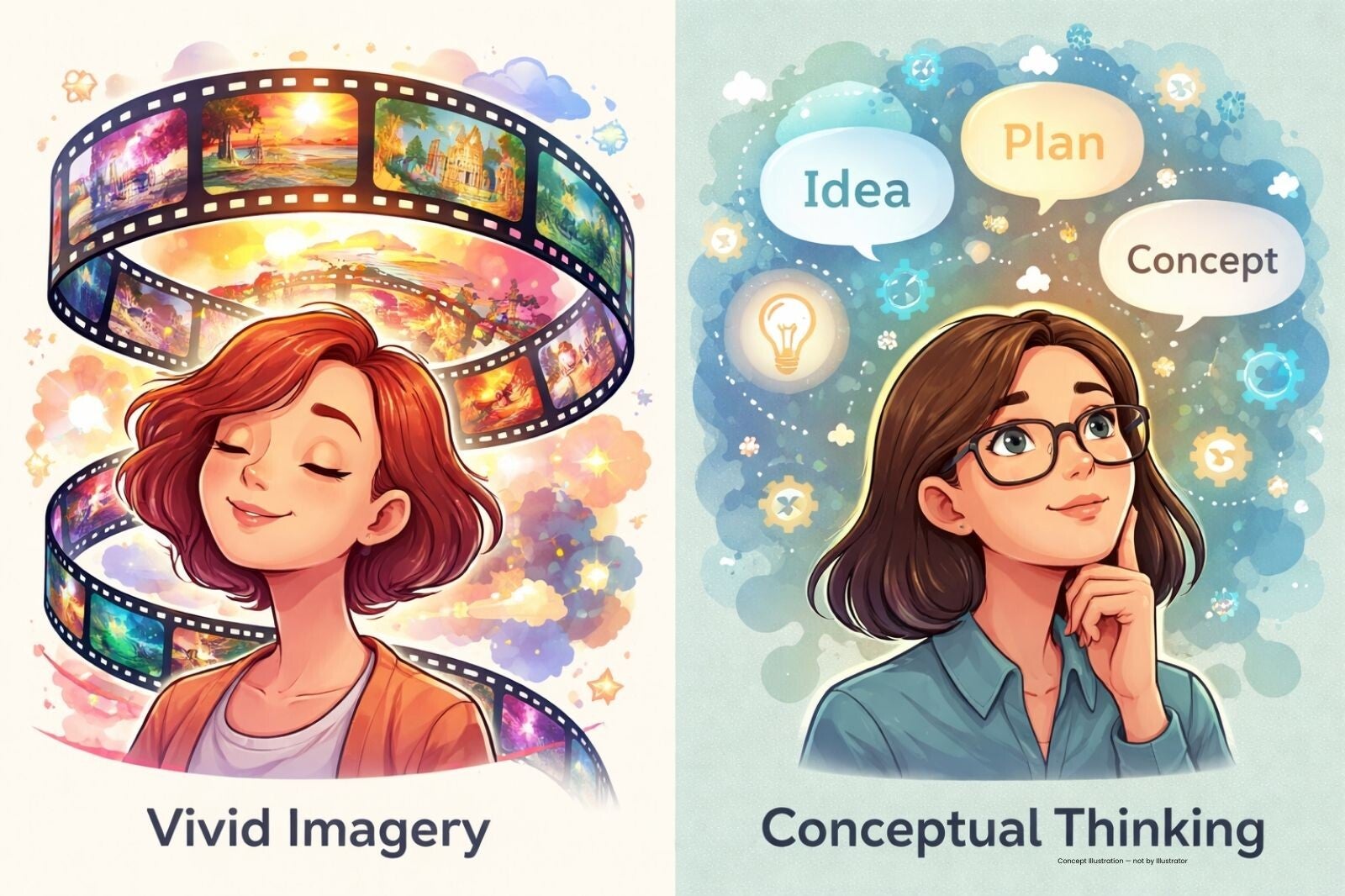 Comparison of vivid imagery thinking and conceptual thinking