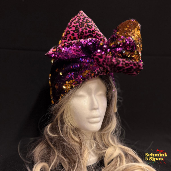 Tulband Panter pailletten rose met goud