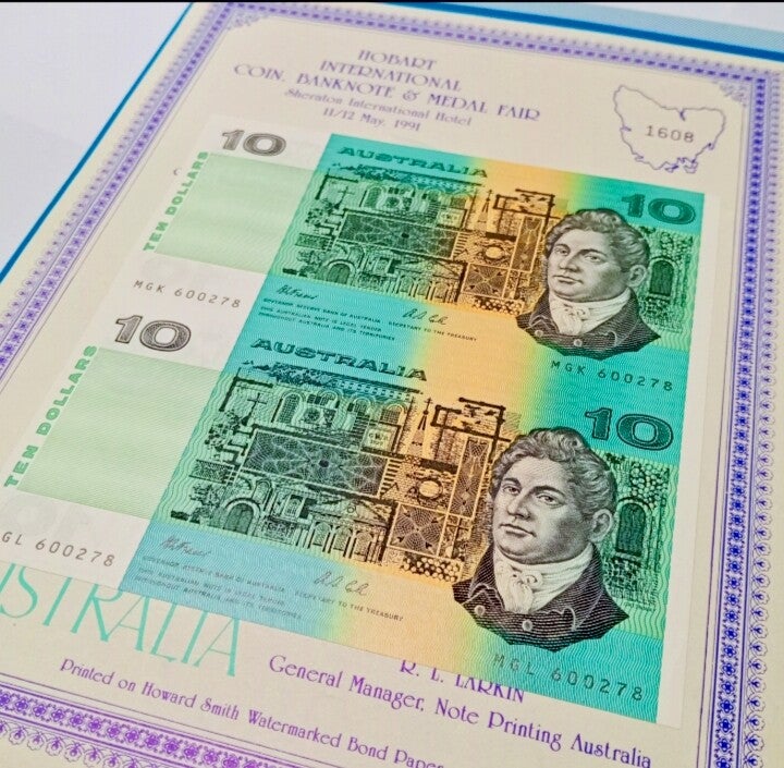 Uncut Pair Hobart International money fair certified copy Note Printing Australia