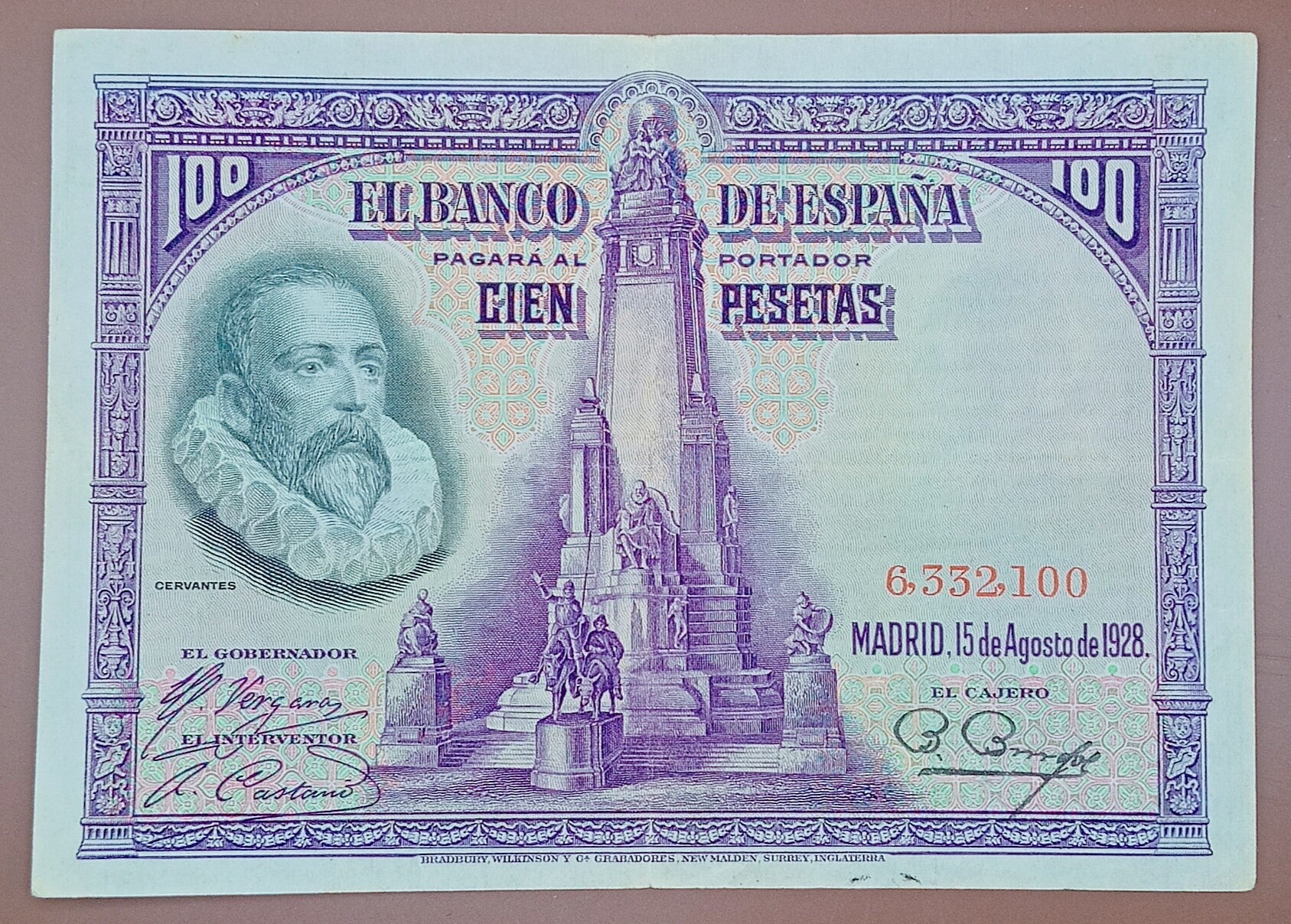1928 Spain 100 Pesetas EL Banco De Espana EF