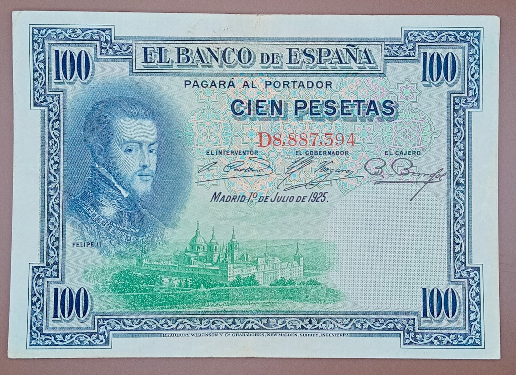 1925 Spain 100 Pesetas EL Banco De Espana EF